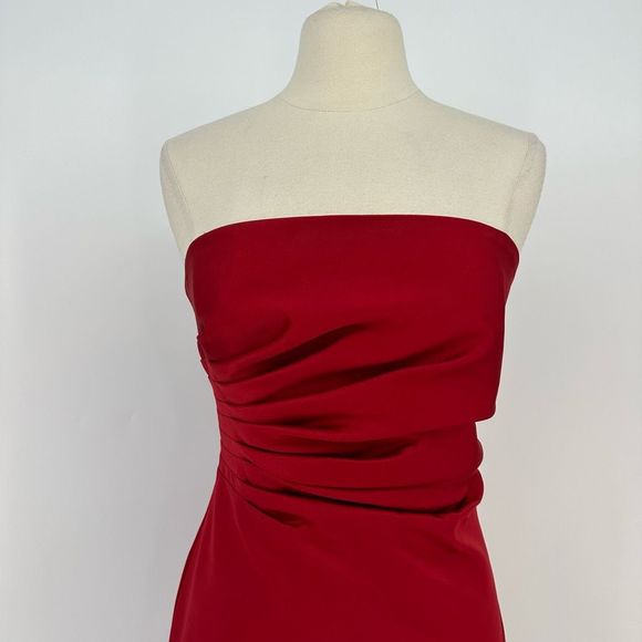 Cache Y2K Strapless Satin Gown Dress Red Formal Cocktail Maxi Long Holiday Size - Picture 4 of 9